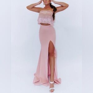 *NEW* Metallic Fringe Blush Strapless 2 Pc Gown